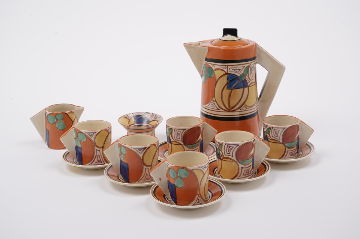 Clarice Cliff Fantasque ‘Melon’ Pattern Conical Coffee Service
