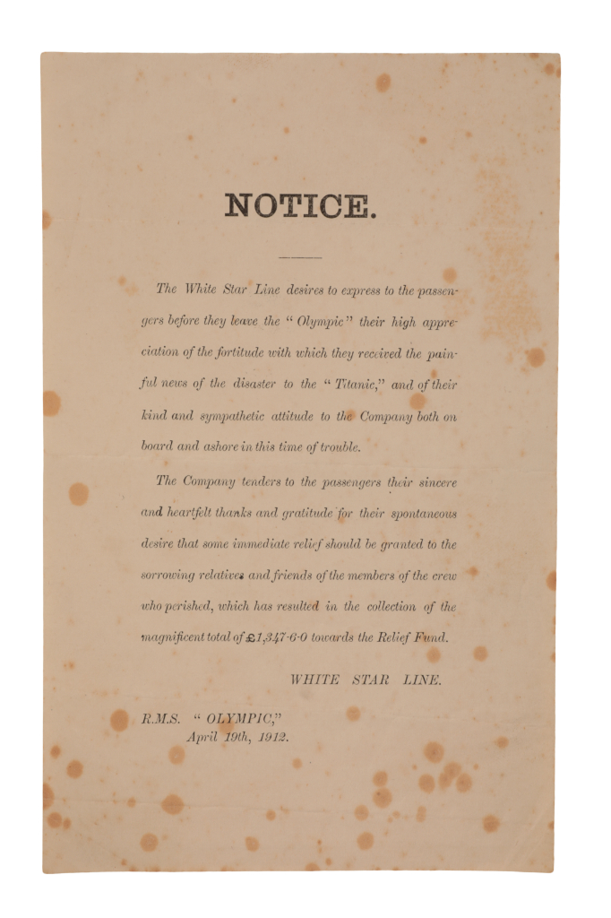 White Star Line notice