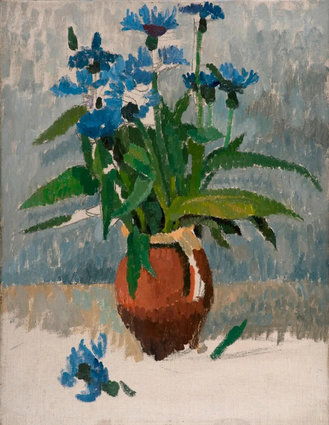 Charles Mahoney Still Life With Blue Stocks In An Earthenware Jar Copy