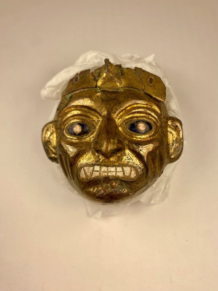 Moche gilded copper mask