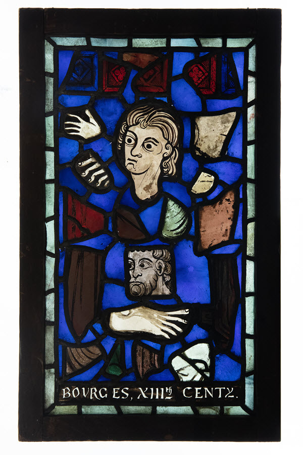 New A Composite Stained Glass Panel With Two Heads, Hands, Feet And Drapery France, Bourges 1230 1250
