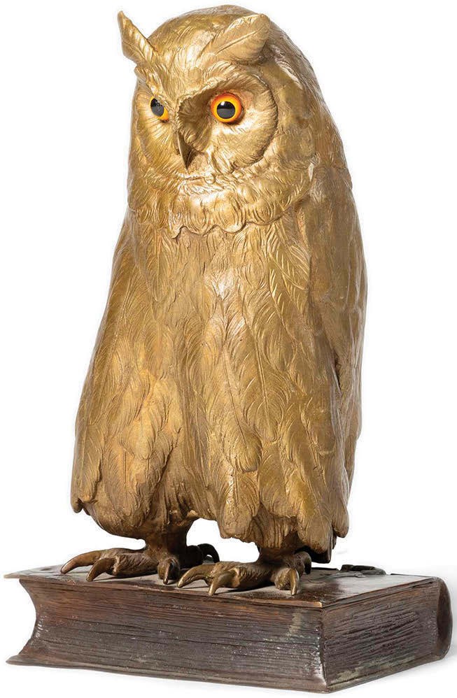 Cold painted bronze owl