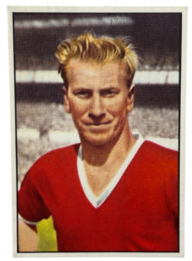 A cigarette card featuring Bobby Charlton