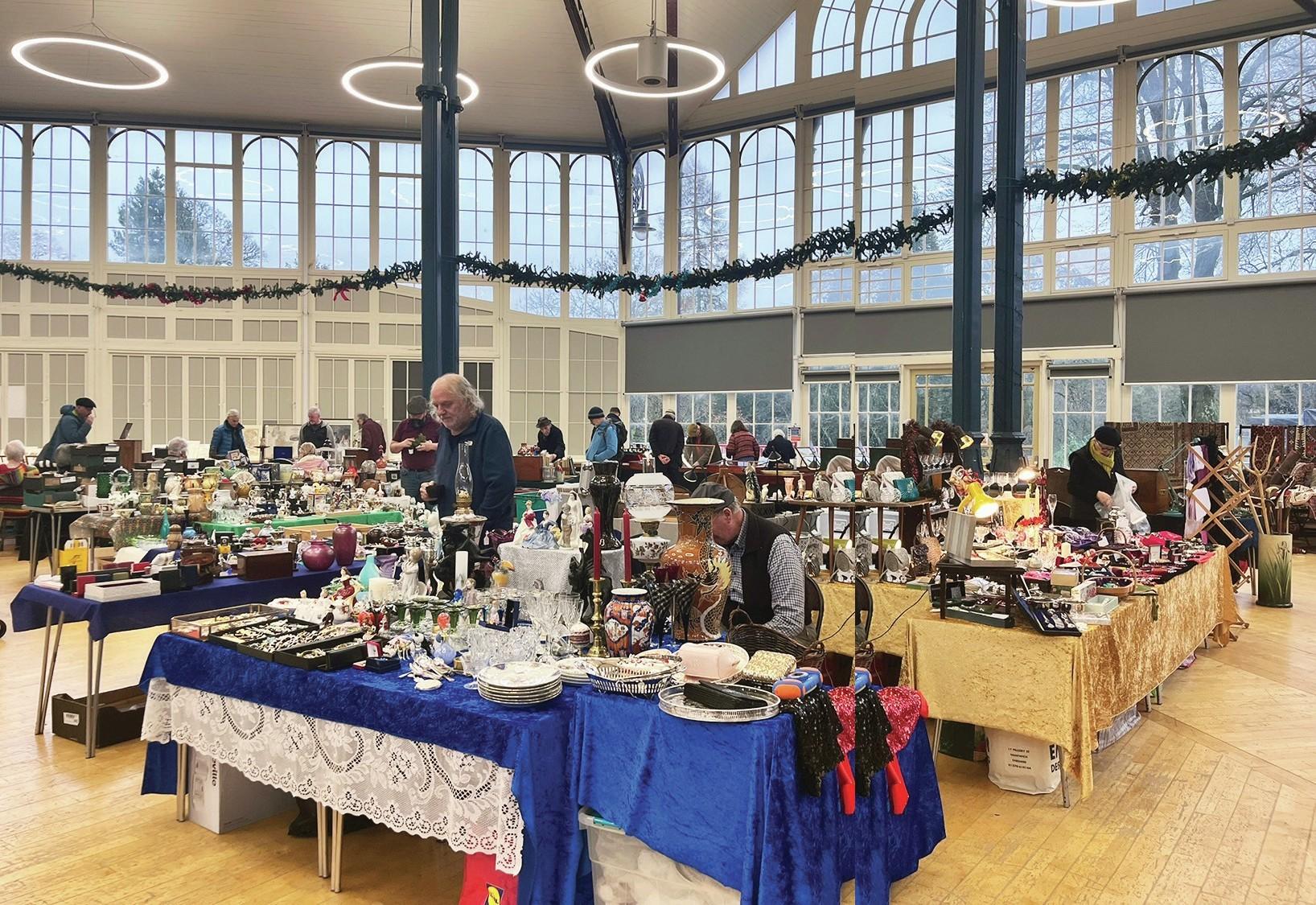 Visitors at an antiques fair in Buxton