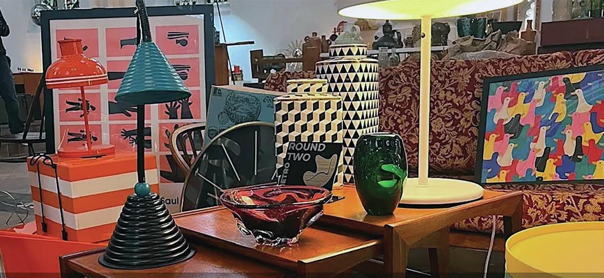 Items on display at a vintage furniture fleamarket