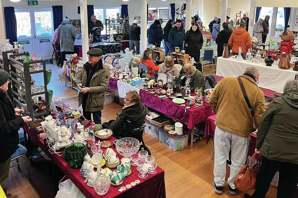 A view of an indoor antiques fair