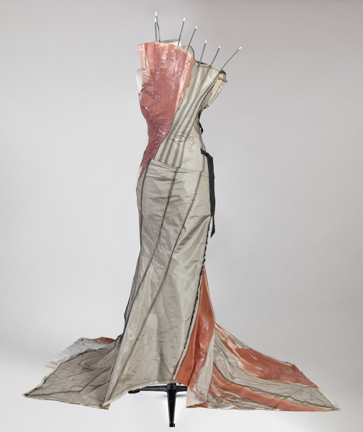 John Galliano painted silk evening gown