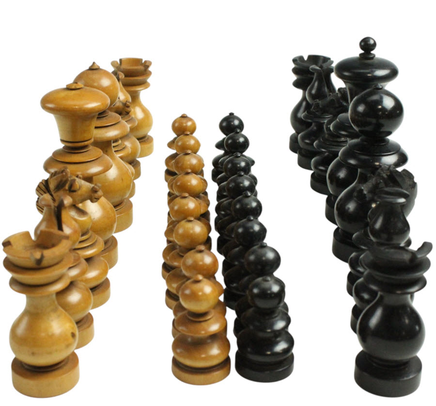 A 19th Century boxwood and ebony Dublin style chess set