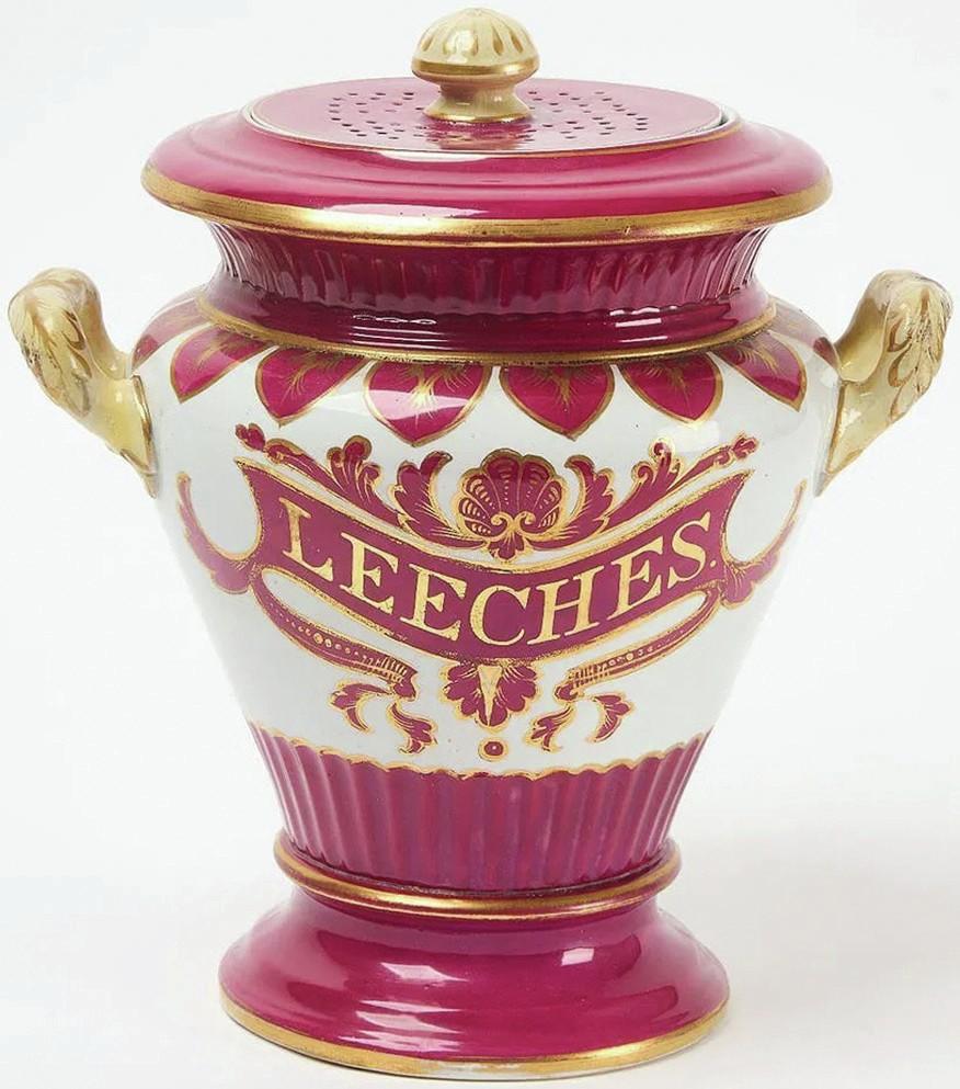A 19th century Samuel Alcock leech jar with original gilt decoration