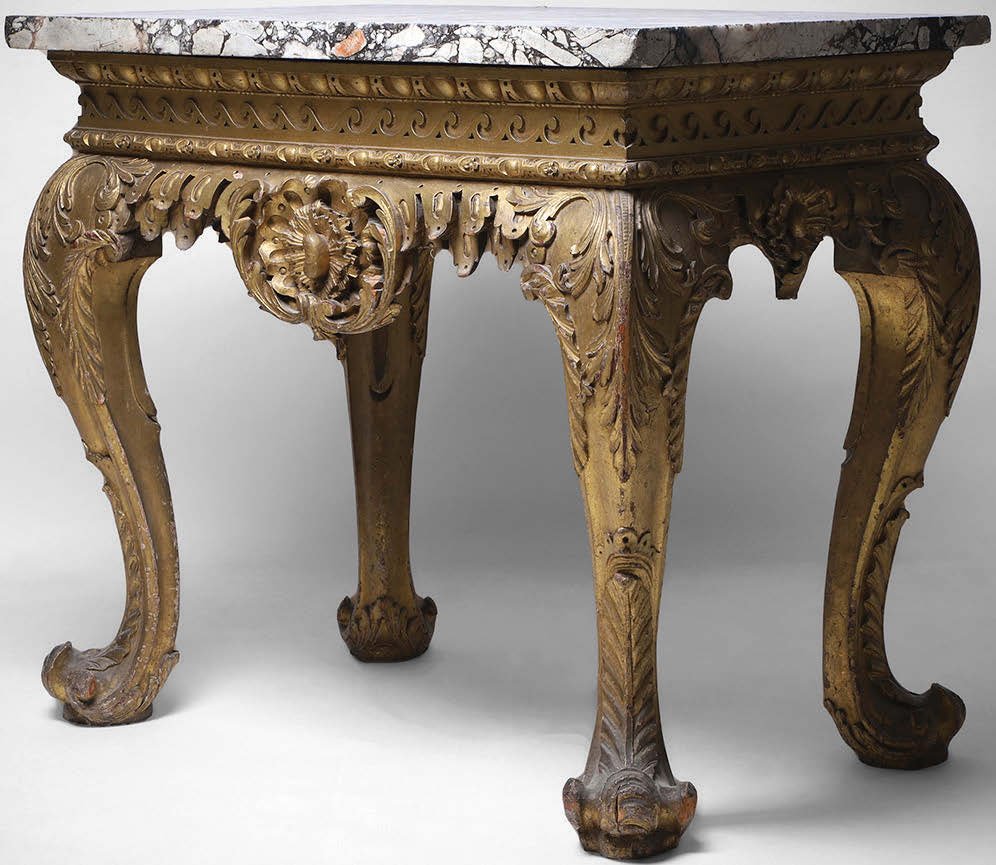 George II Kentian giltwood and brèche violette marble side table