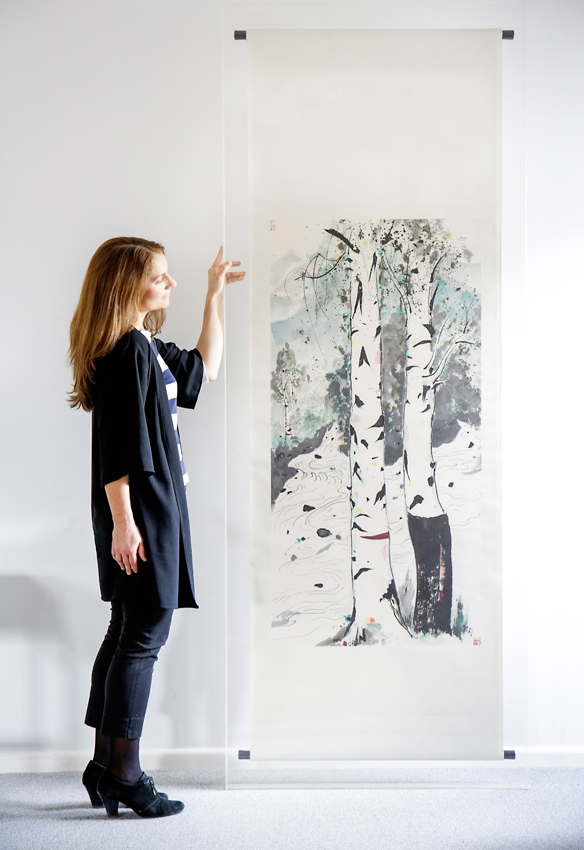Chinese scroll painting White Birches