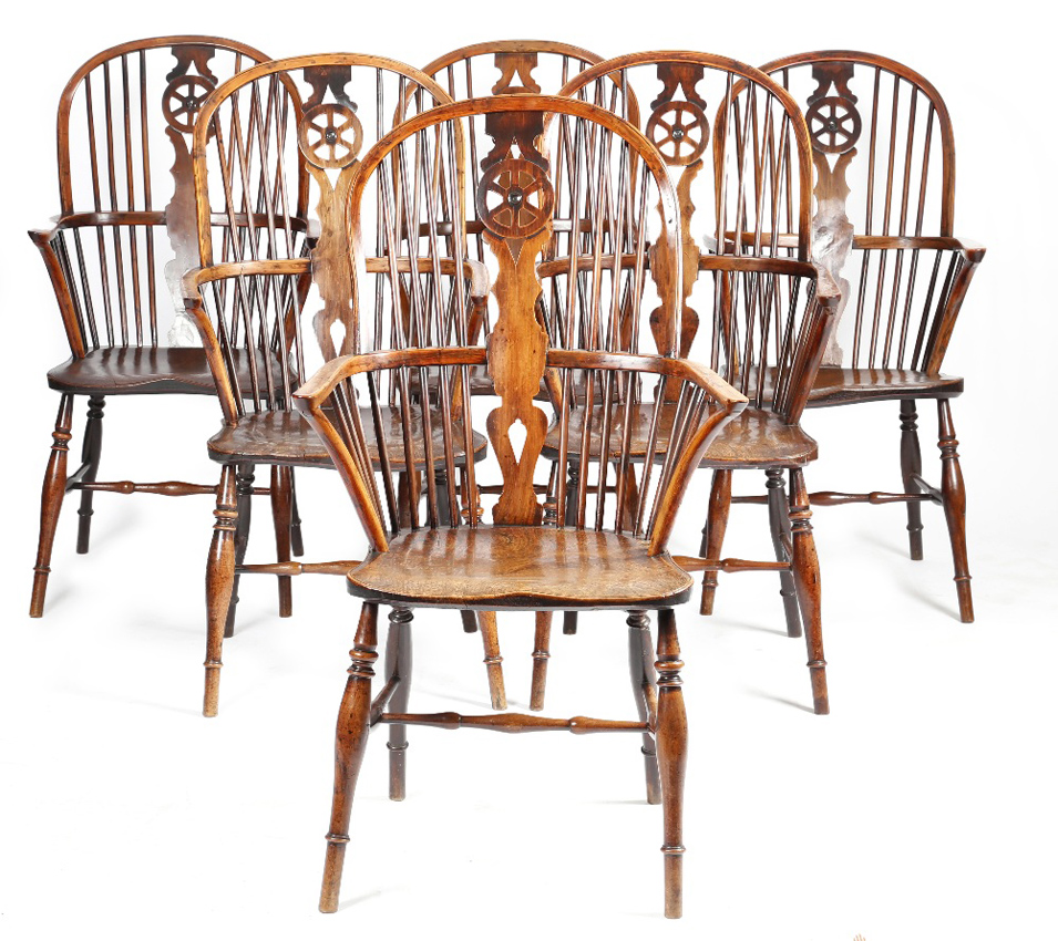 Yew Windsor armchairs