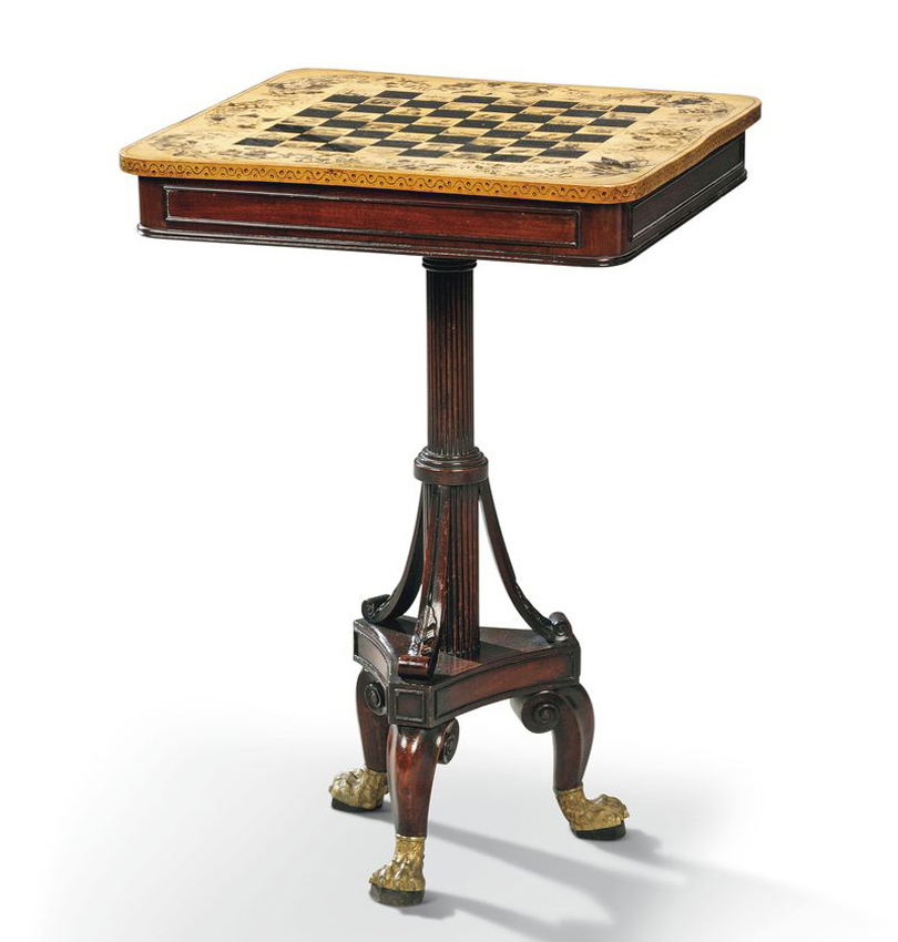 A mahogany and parcel gilt chess table