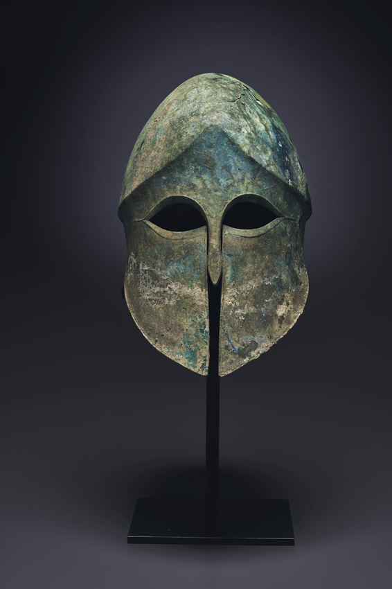 Greek bronze Corinthian helmet