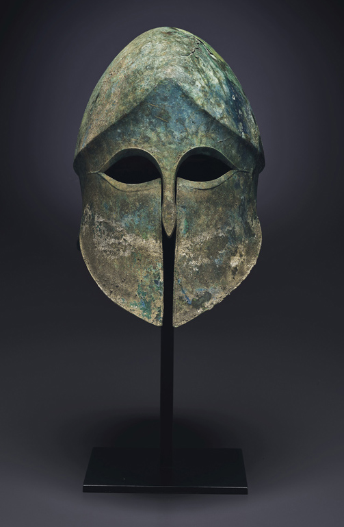 Greek bronze Corinthian helmet