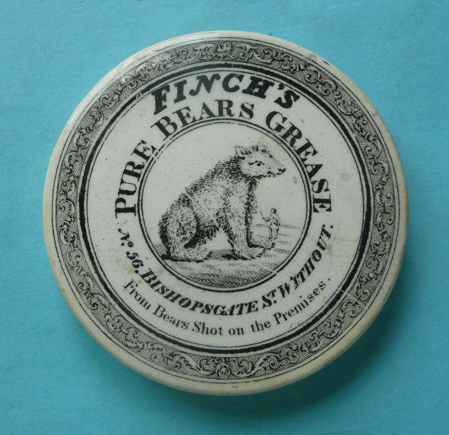 A prattware pot lid for Finch’s Pure Bears Grease