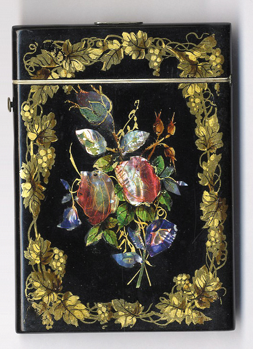 Victorian card case inlaid in mother-of-pearl