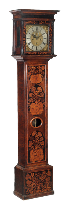 Walnut and floral marquetry clock by Thomas Baley