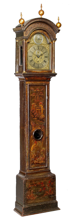 18th century longcase clock in green japanned case