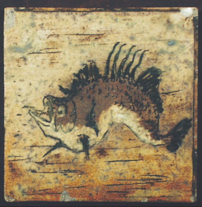 Martin Brothers stoneware tile incised with grotesque scaly fish
