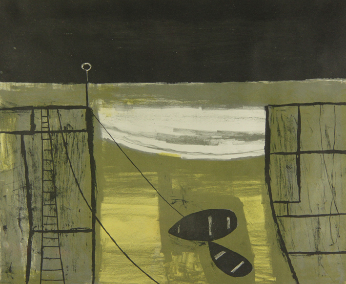 Lithograph of Mousehole harbour by William Scott