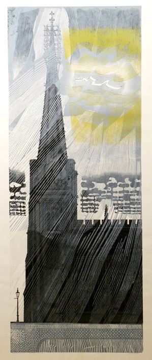 Church and Thunderstorm linocut by Edward Bawden