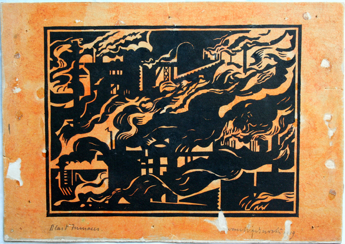 Blast Furnaces woodcut by Edward Wadsworth