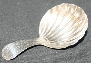 George III silver caddy spoon with scallop-shell bowl