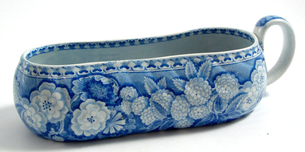 Bourdaloue decorated with blue and white transfer decoration