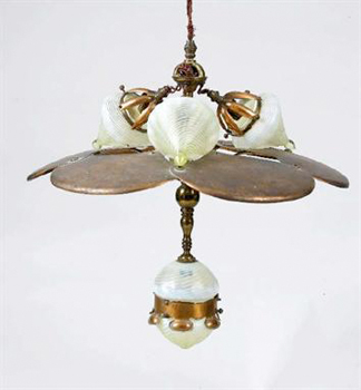 ceiling light fitting with James Powell vaseline glass shades