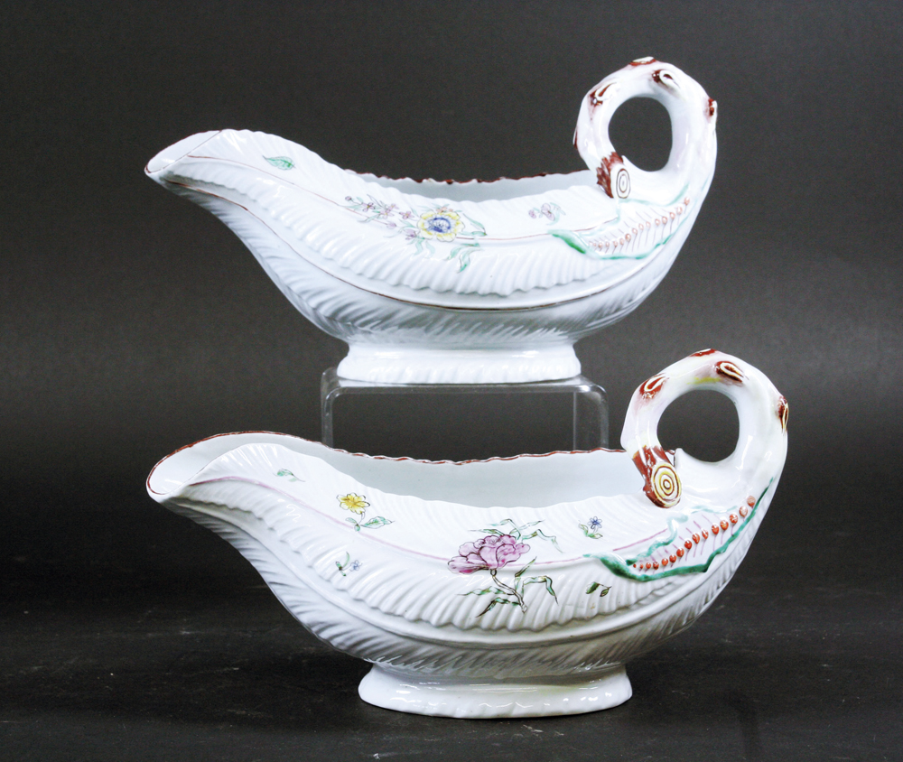 First Period Worcester porcelain sauceboats