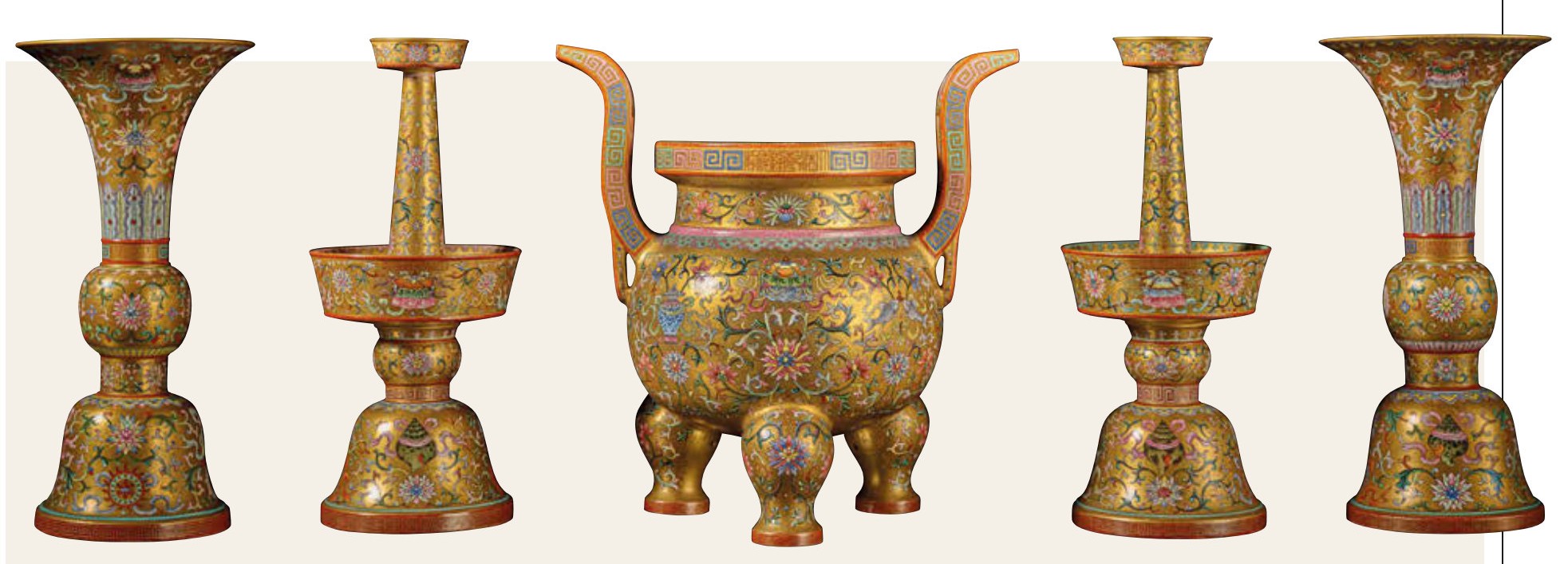 A five-piece altar garniture