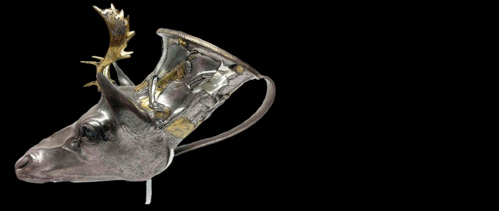 Silver and gilt stag’s head rhyton