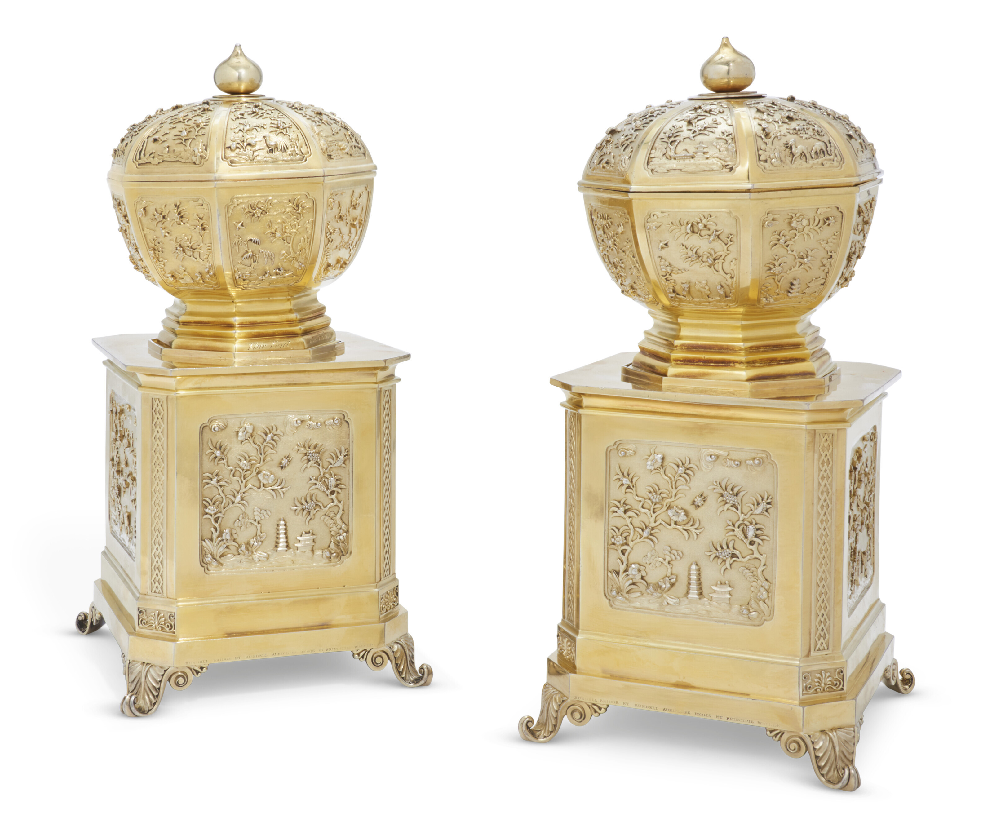 Regency silver gilt chinoiserie garniture