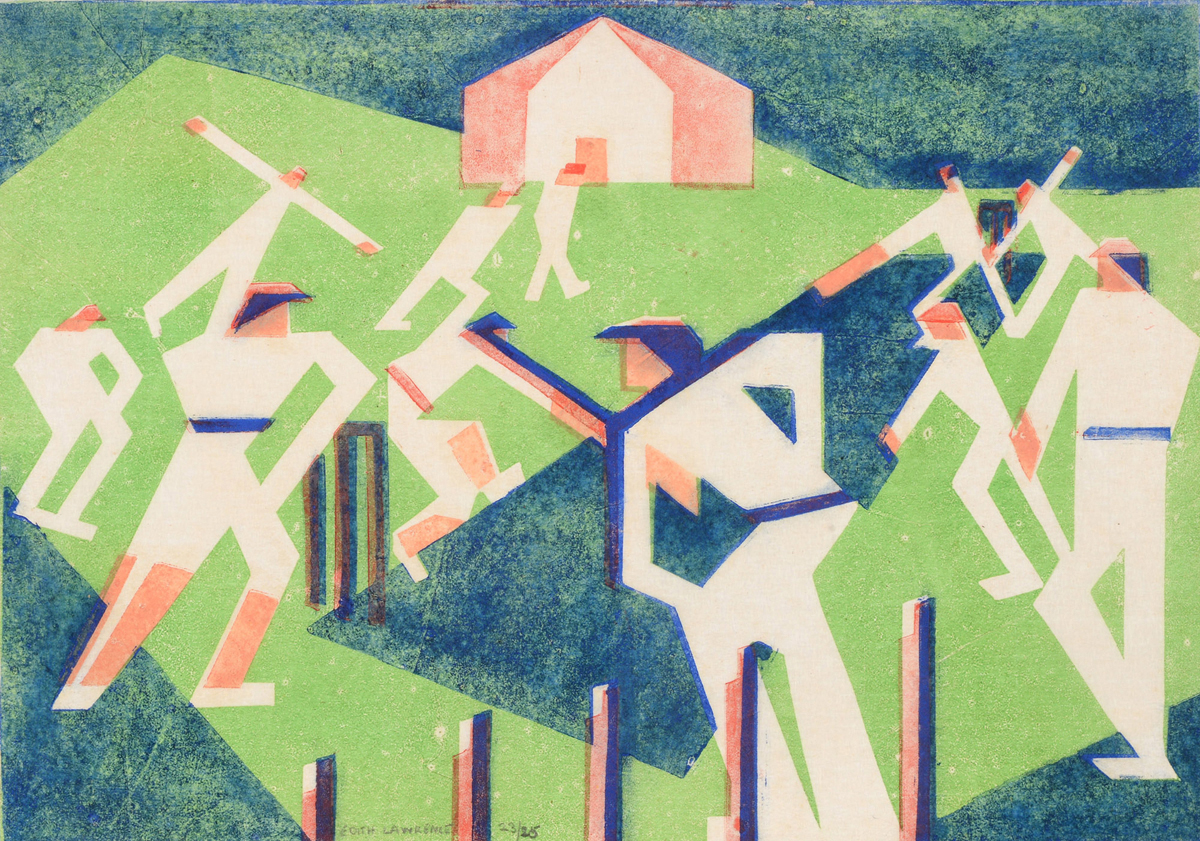 Edith Lawrence linocut Cricket