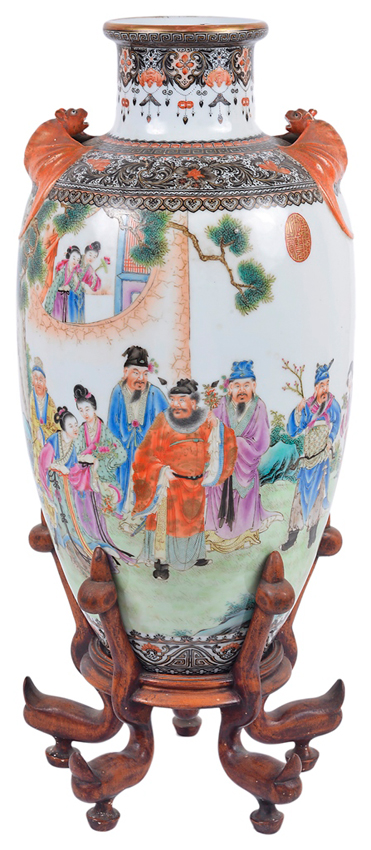 Qianlong Republic period Chinese famille rose and grisaille vase