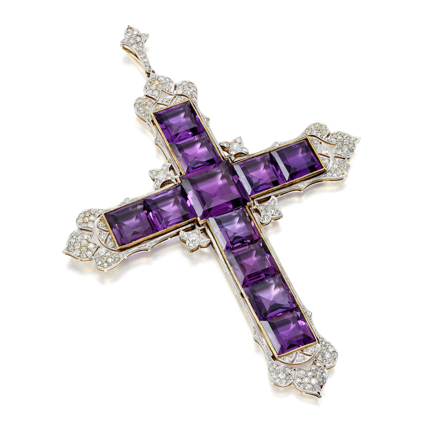 Amethyst and diamond cross