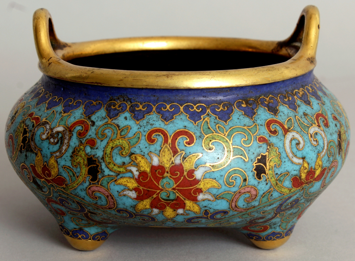 Chinese cloisonne tripod censer