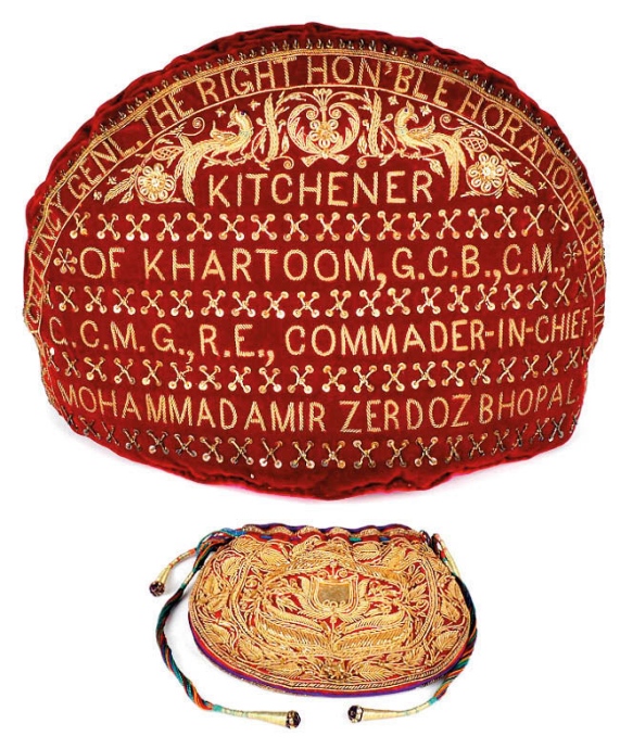 A tea cosy and purse presented to Lord Kitchener