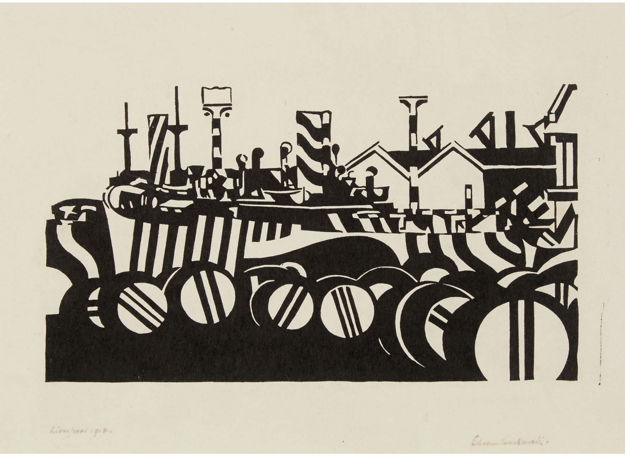 The SS Jerseymoor, a woodcut by Edward Wadsworth