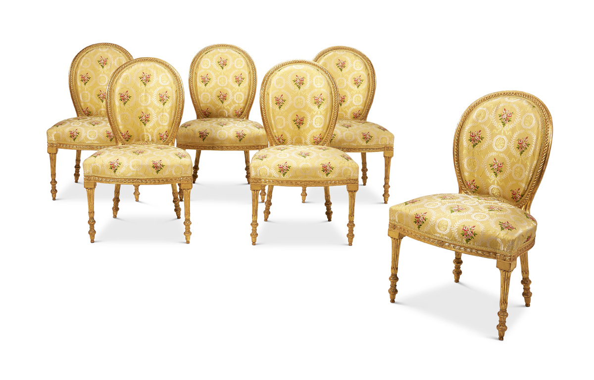 Set of six George III giltwood side chairs
